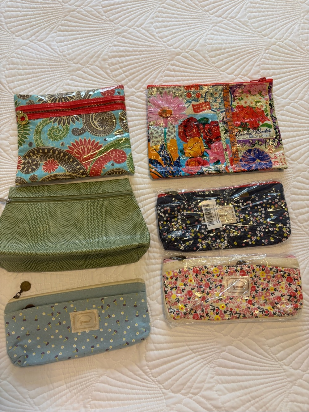 Cosmetic makeup pouches - 5 total. Includes Mud pie Paisley Cosmetic Pouch